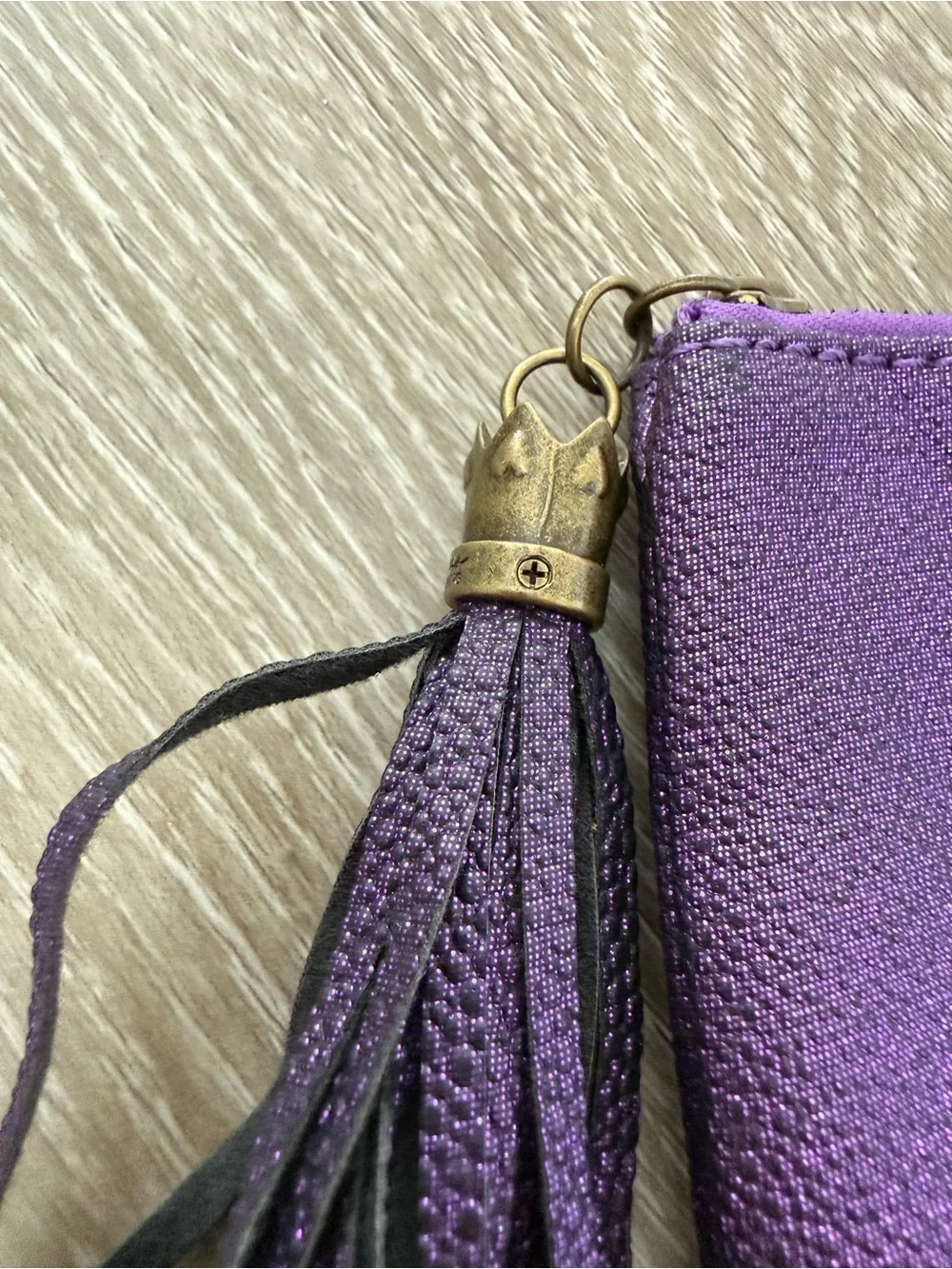 Vera Wang Purple Wristlet Pouch with Gold Princess Logo